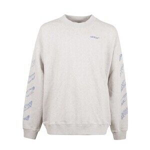 Off-White Grey Cotton Sweater With Embroidered Details And Artistic Motif - NWT